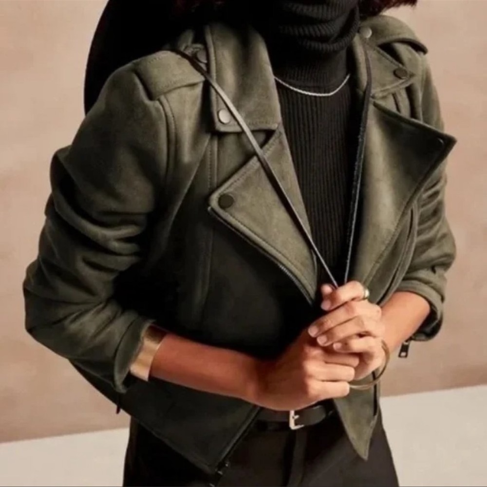Brand new never worn banana republic green suede Moto jacket..